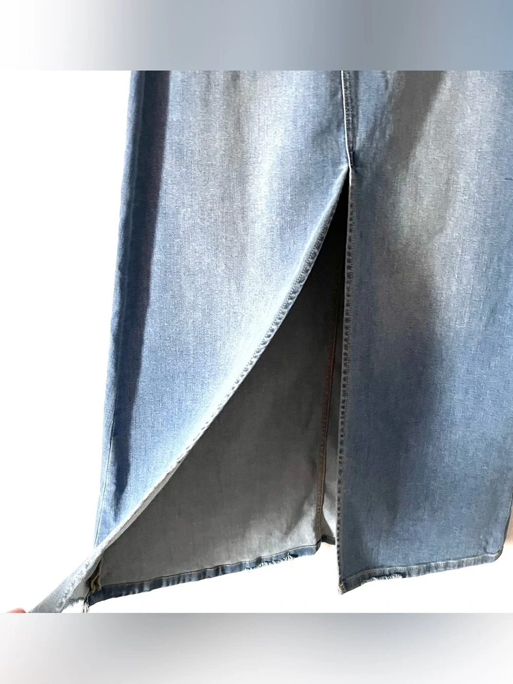 NWT Harper Barrel Jean Denim Frayed Distressed Maxi Skirt Front Slit 27 Small
